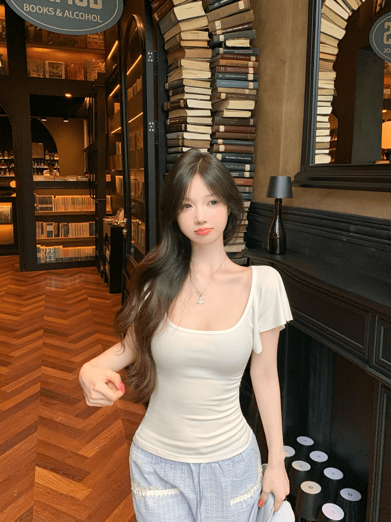 모달 와 사고 방식 260g 순수한 욕망 화이트 u 칼라 반팔 티셔츠 여성 여름 새로운