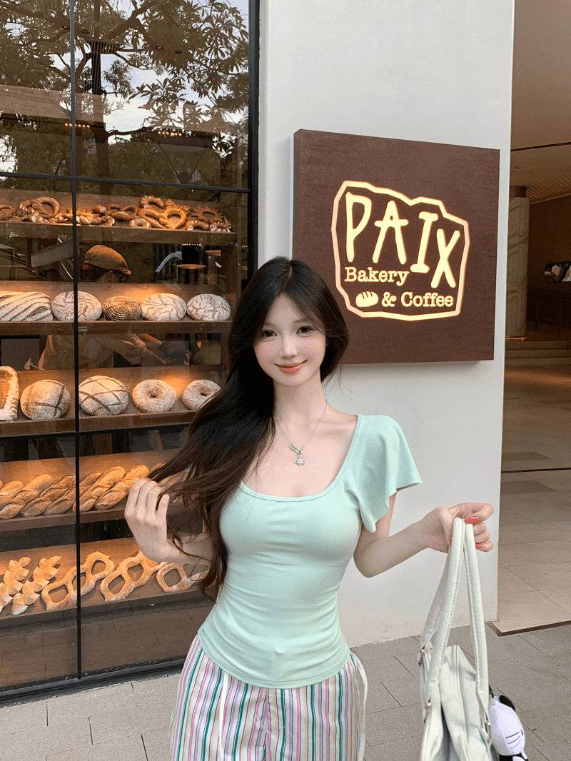 모달 와 사고 방식 260g 순수한 욕망 화이트 u 칼라 반팔 티셔츠 여성 여름 새로운 상세 이미지 1
