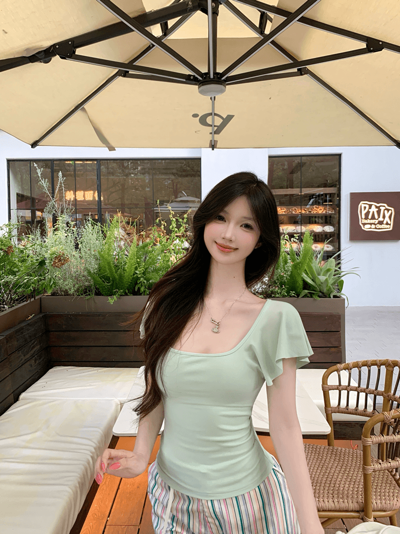 모달 와 사고 방식 260g 순수한 욕망 화이트 u 칼라 반팔 티셔츠 여성 여름 새로운 상세 이미지 3