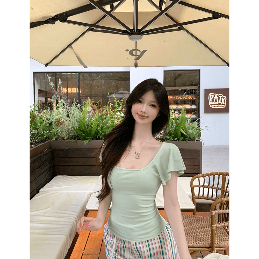 모달 와 사고 방식 260g 순수한 욕망 화이트 u 칼라 반팔 티셔츠 여성 여름 새로운 상세 이미지 7