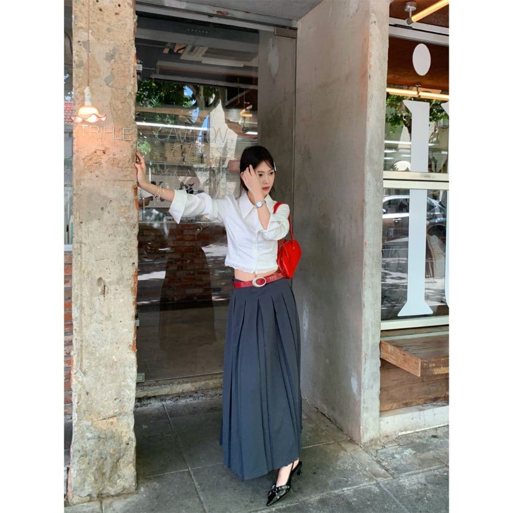 프랑스식 POLO 칼라 레이스 조각 긴팔 여성 셔츠 가을 디자인 센스 작은 대중 몸매 가꾸기 흰 셔츠 쇼트 스타일 맨위 상세 이미지 9