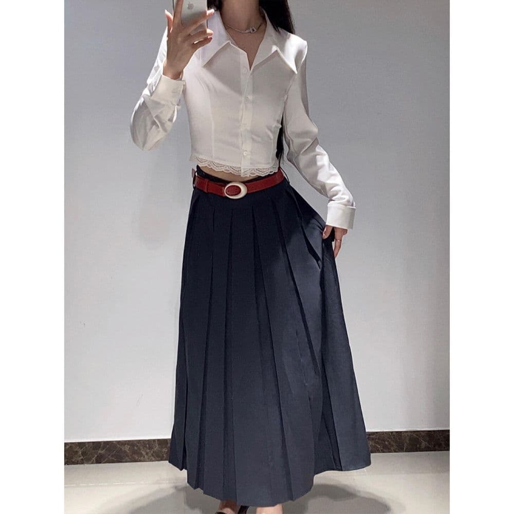 프랑스식 POLO 칼라 레이스 조각 긴팔 여성 셔츠 봄 가을 디자인 센스 작은 대중 몸매 가꾸기 흰 셔츠 쇼트 스타일 맨위 이미지 3