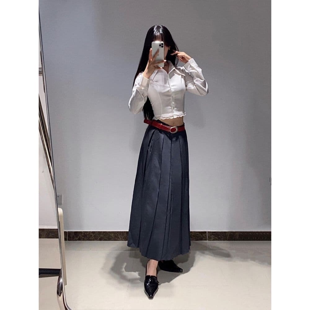 프랑스식 POLO 칼라 레이스 조각 긴팔 여성 셔츠 봄 가을 디자인 센스 작은 대중 몸매 가꾸기 흰 셔츠 쇼트 스타일 맨위 이미지 2