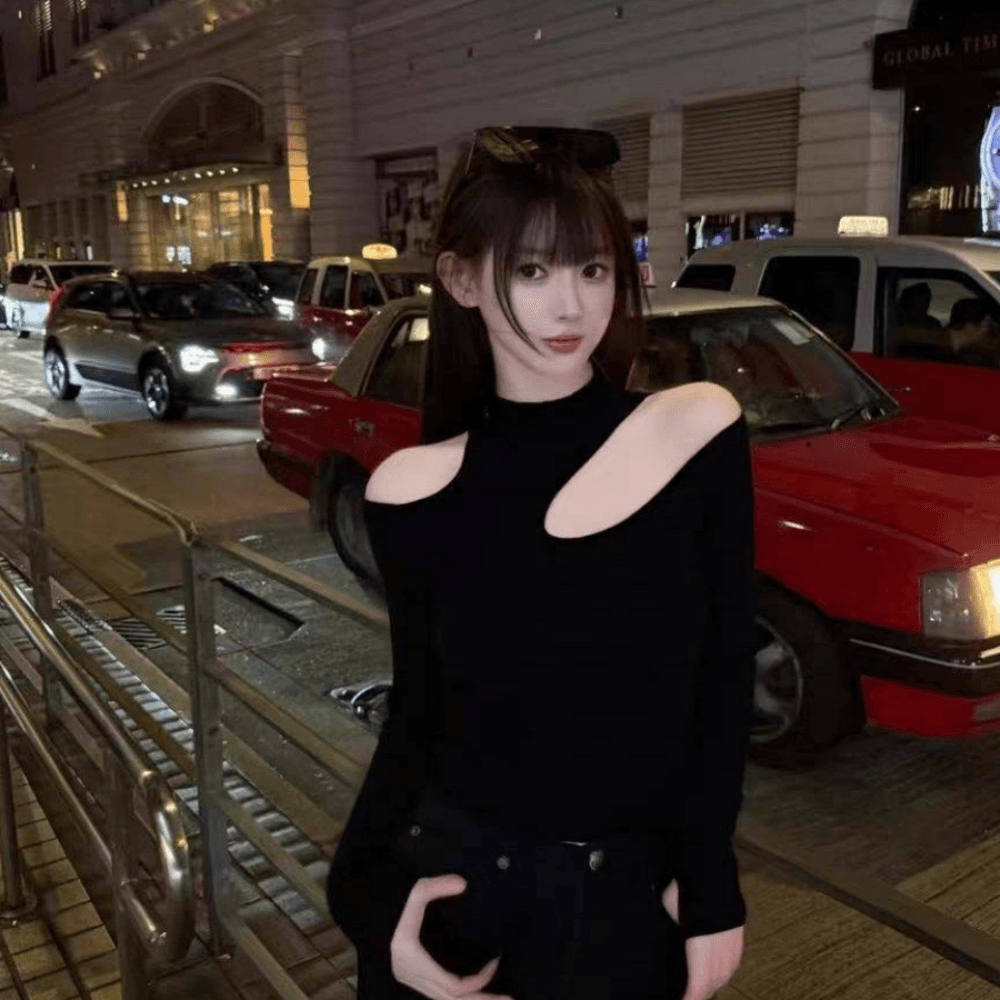 섹시함 홀로우 아웃 오프숄더 긴팔 여성 봄 가을 핫걸 바람 맨위 이미지 3