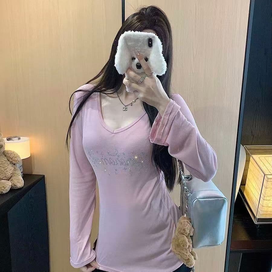 여름 느긋한 바람 마이크로 ~을 통해 얇은 스타일 자외선 차단 블라우스 여성 핫픽스 V넥 펌프 로프 긴팔 티셔츠 빈 의류 이미지 2