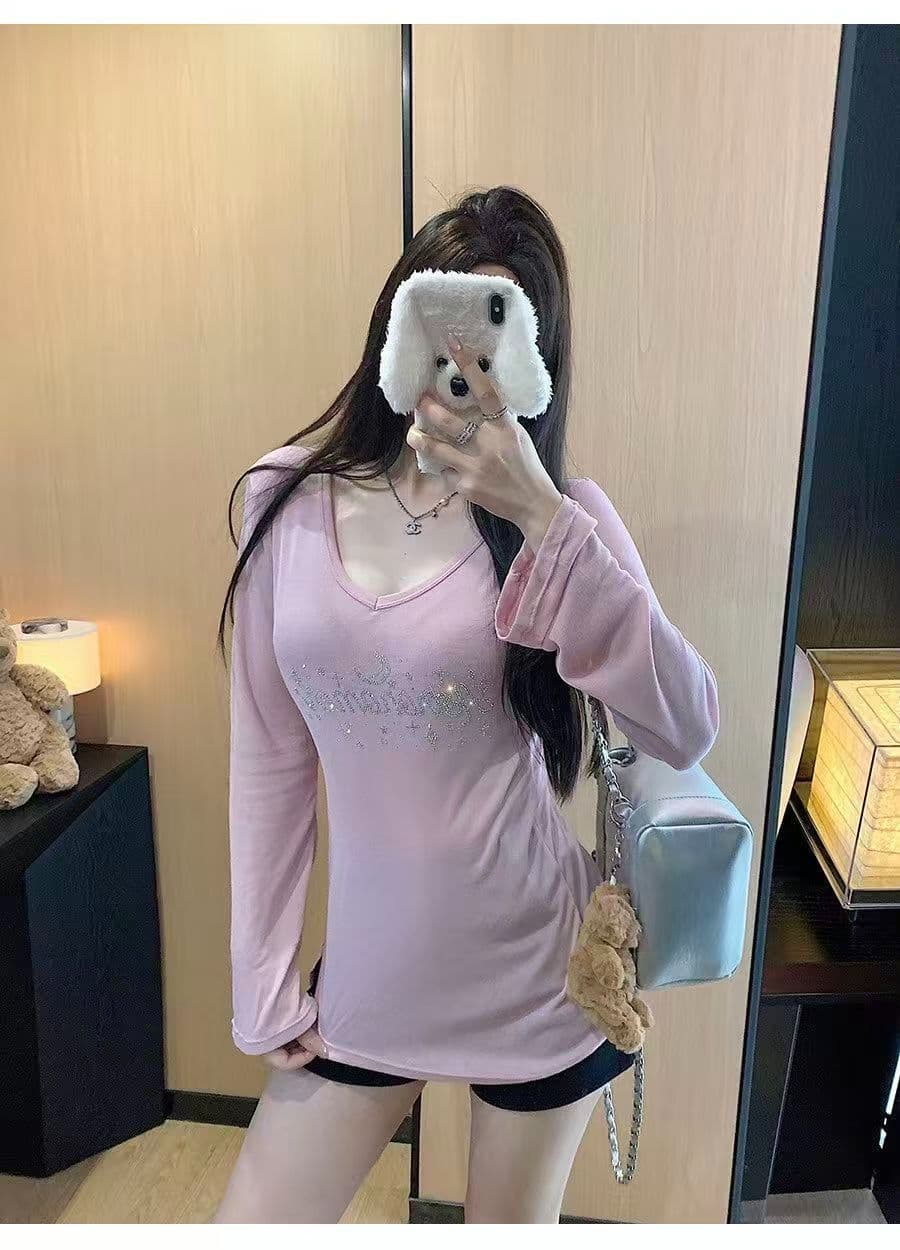여름 느긋한 바람 마이크로 ~을 통해 얇은 스타일 자외선 차단 블라우스 여성 핫픽스 V넥 펌프 로프 긴팔 티셔츠 빈 의류 상세 이미지 9