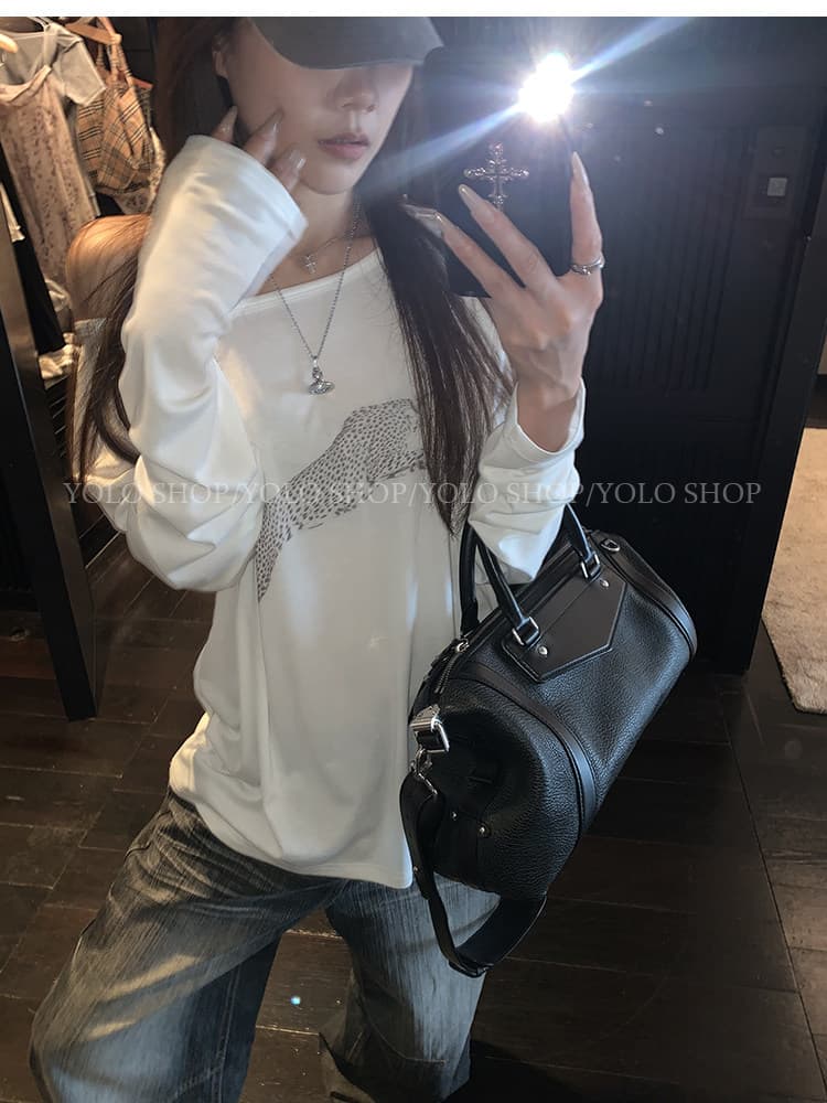 라이 경기 서울 인쇄 花船 칼라 둘 착용 긴팔 블라우스 티셔츠 여성 여름 다용도 작은 대중 오프숄더 핫걸 루즈핏 맨위 상세 이미지 30
