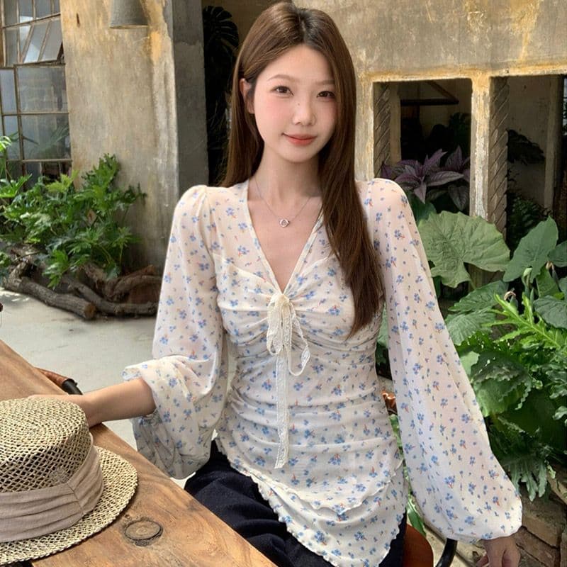 망사 얇은 스타일 긴팔 자외선 차단 티셔츠 부드러운 바람 꽃무늬 에어컨 객실 몸매 가꾸기 슬림해 보이는 맨위 이미지 4