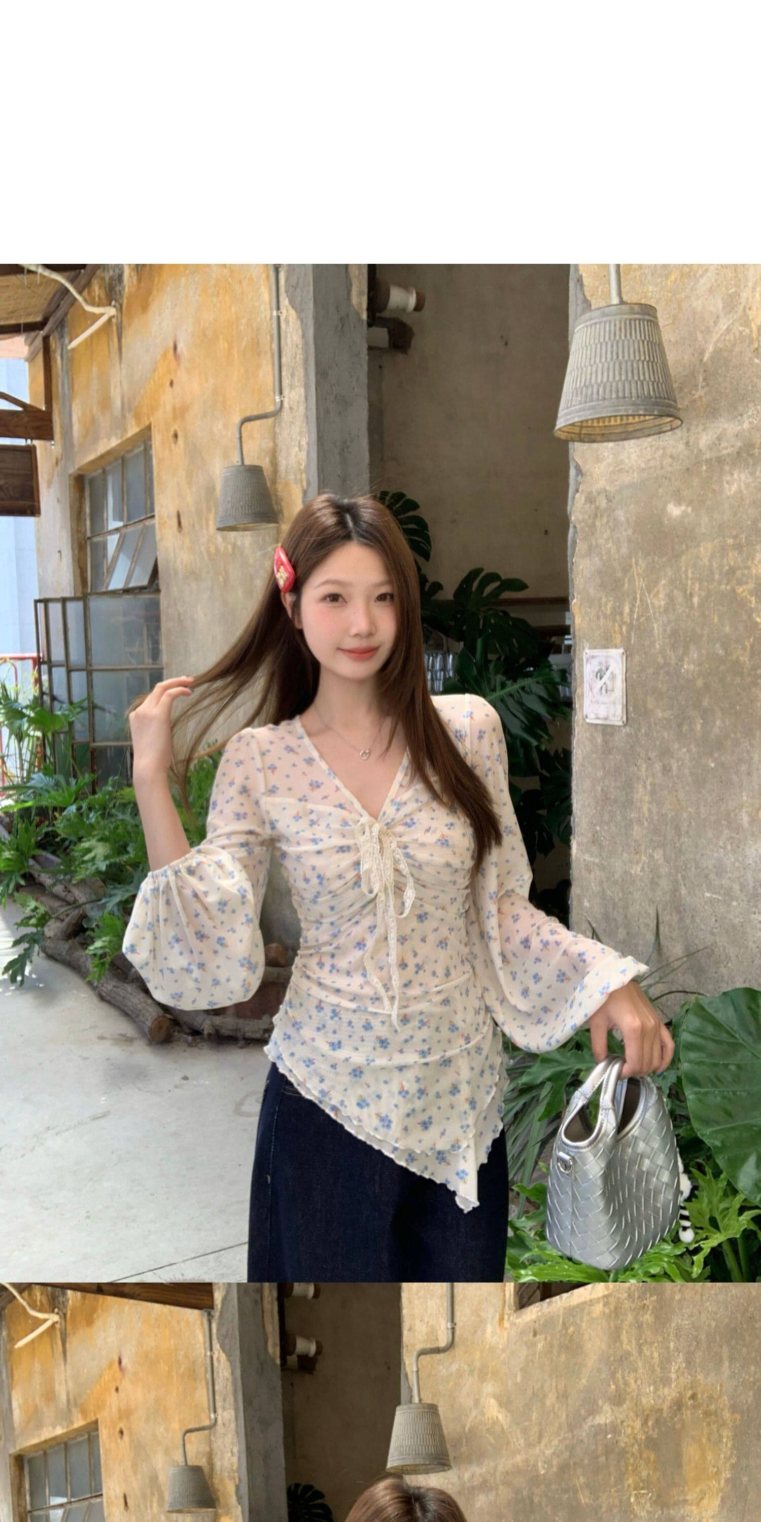 망사 얇은 스타일 긴팔 자외선 차단 티셔츠 부드러운 바람 꽃무늬 에어컨 객실 몸매 가꾸기 슬림해 보이는 맨위 상세 이미지 1