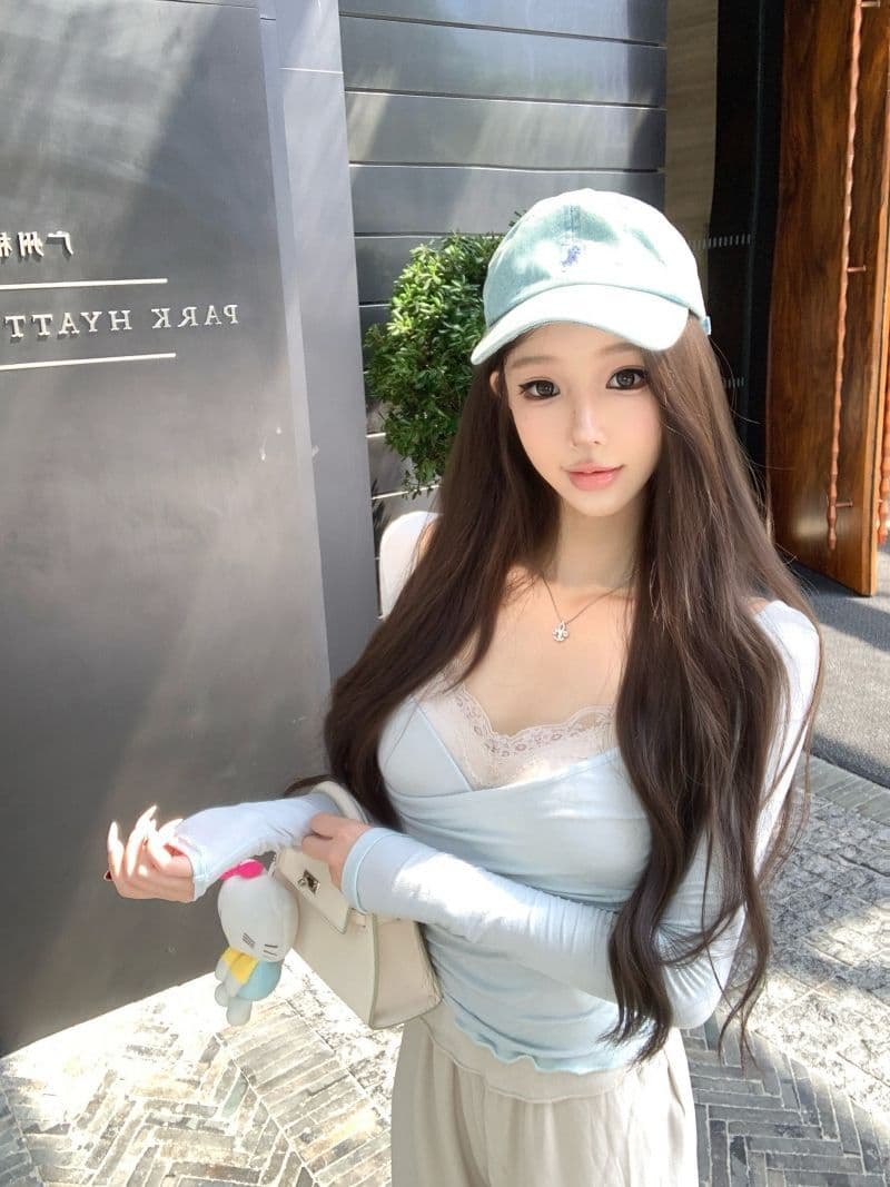 사람들 면 투피스 세트 순수한 욕망 십자가 긴팔 허리 수축 티셔츠 여성 레이스 캐미솔 세트 투피스 세트 이미지 3