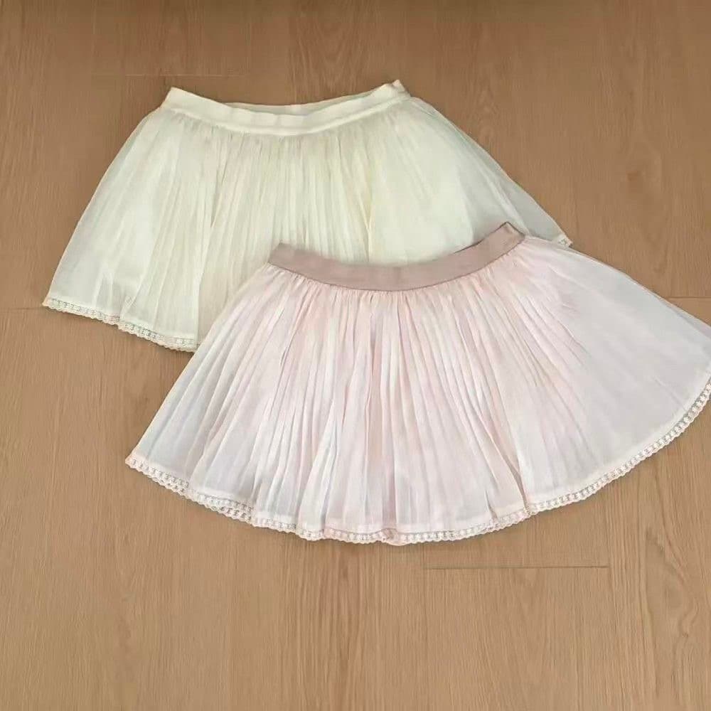 2026 순수한 욕망 바람 살구 색상 레이스 플리츠 미니 스커트 여름 하이웨이스트 슬림해 보이는 발레 바람 노출 방지 반신 스커트 여성 상세 이미지 6
