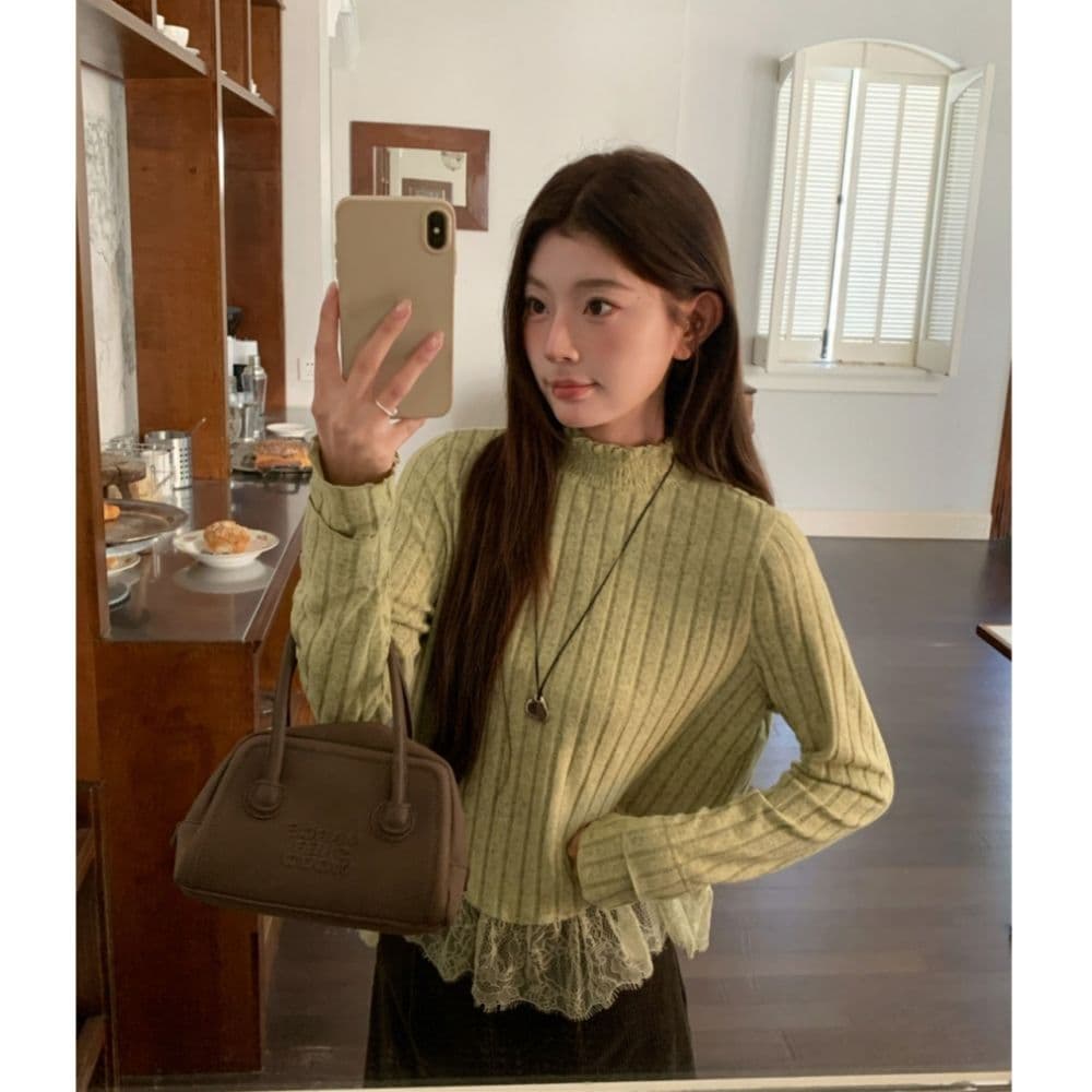 레트로 한국 스타일 인사이드 가져 가라. 기본 셔츠 긴팔 티셔츠 가을 겨울 표지 고기 외출용 슬림해 보이는 디자인 센스 작은 대중 레이스 맨위 상세 이미지 7