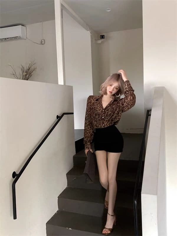 마이크로 ~을 통해 봄 여름 마이크로 ~을 통해 태양 보호 셔츠 고급 센스 레오파드 무늬 쉬폰 긴팔 여성 셔츠 셔츠 맨위 상세 이미지 10
