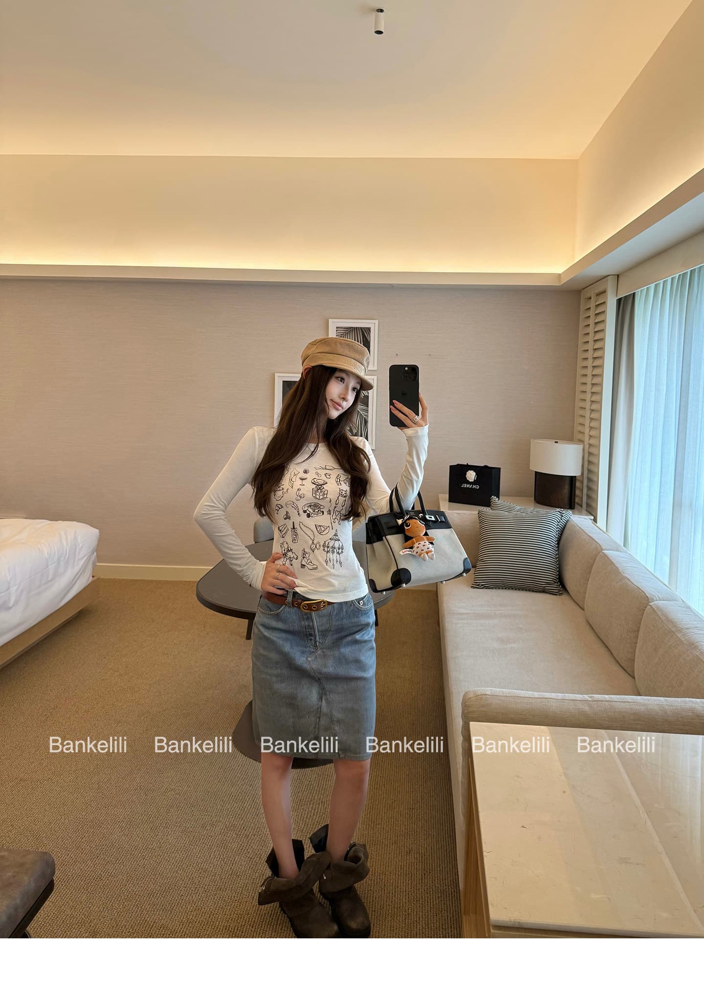 눈꽃 면 얇은 스타일 레트로 라운드 넥 프린트 자외선 차단 긴팔 맨위 여성 여름 몸매 가꾸기 작은 대중 긍정적 인 어깨 화이트 티셔츠 상세 이미지 15