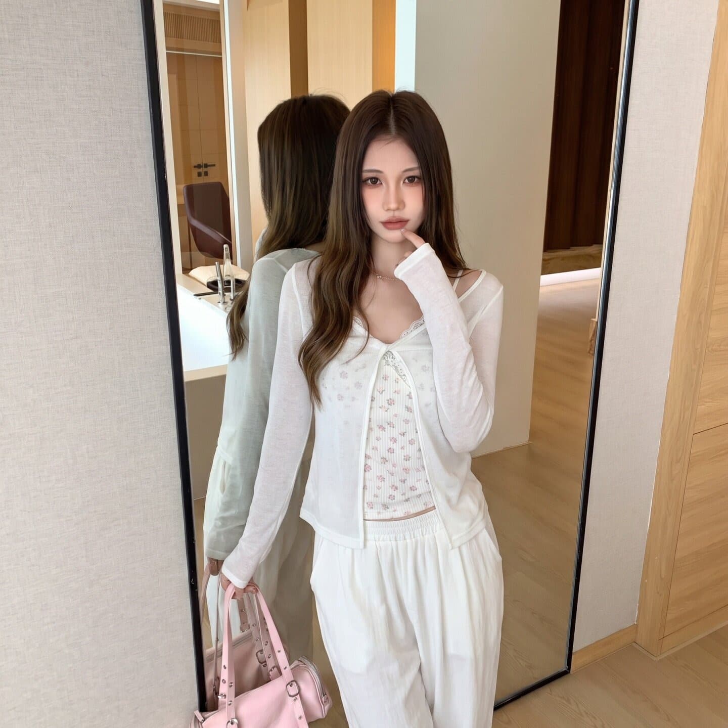 작은 대중 꽃무늬 슬립 긴팔 오픈 가디건 여름 착용 가져 가라. Tulle 편안함 슬림해 보이는 꽃무늬 캐미솔 맨위 세트