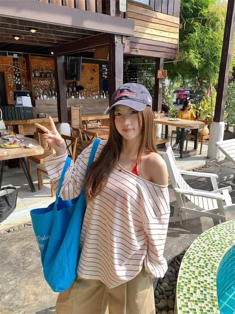 투피스 세트 조끼 벨트 가슴 패드 대나무 마디 리브 얇은 스타일 자외선 차단 긴팔 여성 루즈핏 블라우스 상세 이미지 2