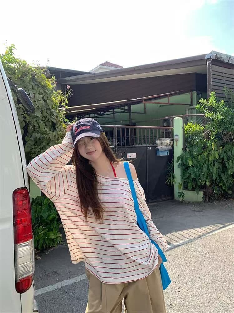 투피스 세트 조끼 벨트 가슴 패드 대나무 마디 리브 얇은 스타일 자외선 차단 긴팔 여성 루즈핏 블라우스 상세 이미지 6