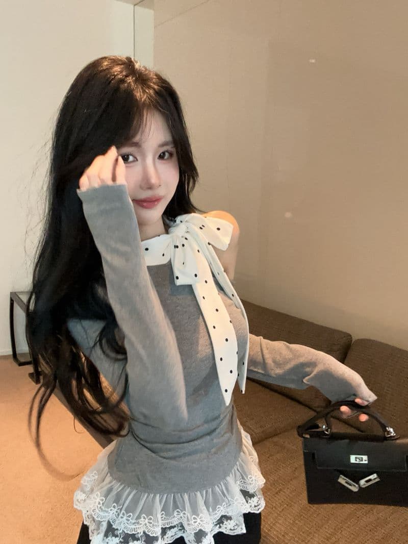 핫걸 오프숄더 패치워크 긴팔 티셔츠 느긋한 바람 섹시함 작은 대중 몸매 가꾸기 슬림해 보이는 비스듬한 어깨 의류 상세 이미지 4