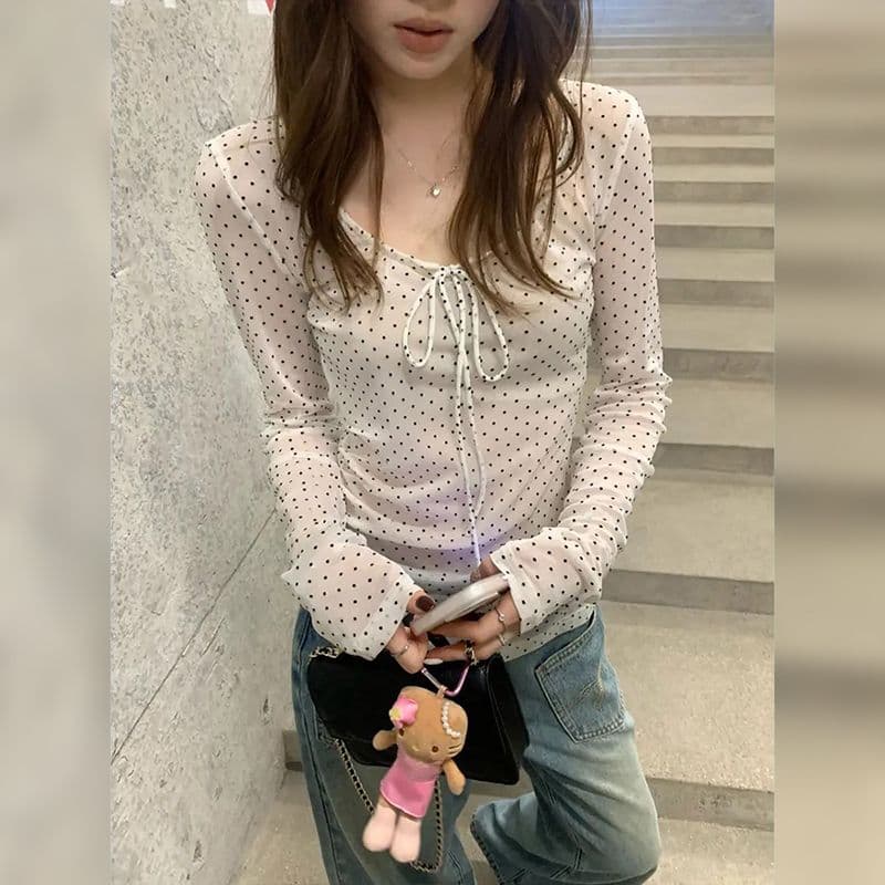 디자인 센스 Chic 달콤한 차가운 핫걸 다용도 외국 가스 작은 대중 가을 새로운 긴팔 티셔츠 여성 몸매 가꾸기 슬림해 보이는 맨위 이미지 4