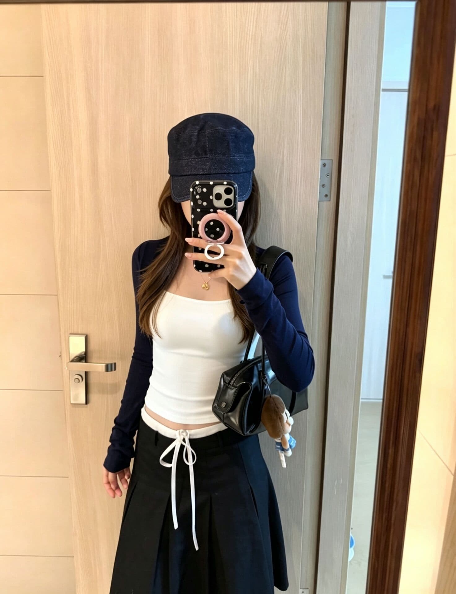한 부서 작은 대중 광장 칼라 배색 페이크 레이어드 긴팔 티셔츠 상세 이미지 5