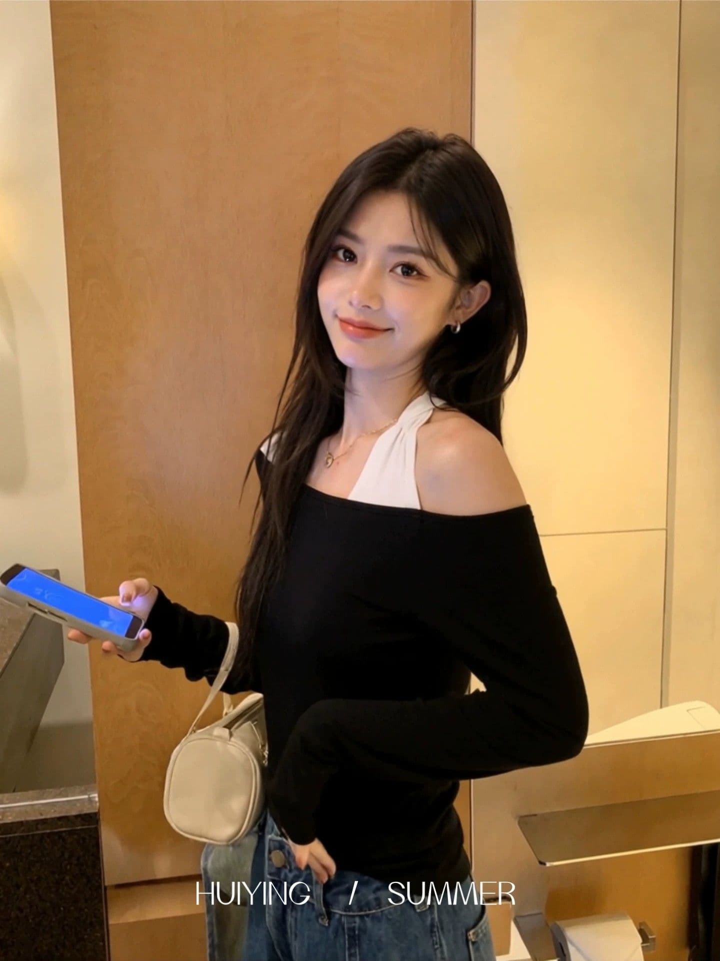 한 단어 오프숄더 행침 목 페이크 레이어드 긴팔 가을 새로운 몸매 가꾸기 핫걸 기본 셔츠 인사이드 잡아라. 의류 트렌디 이미지 4