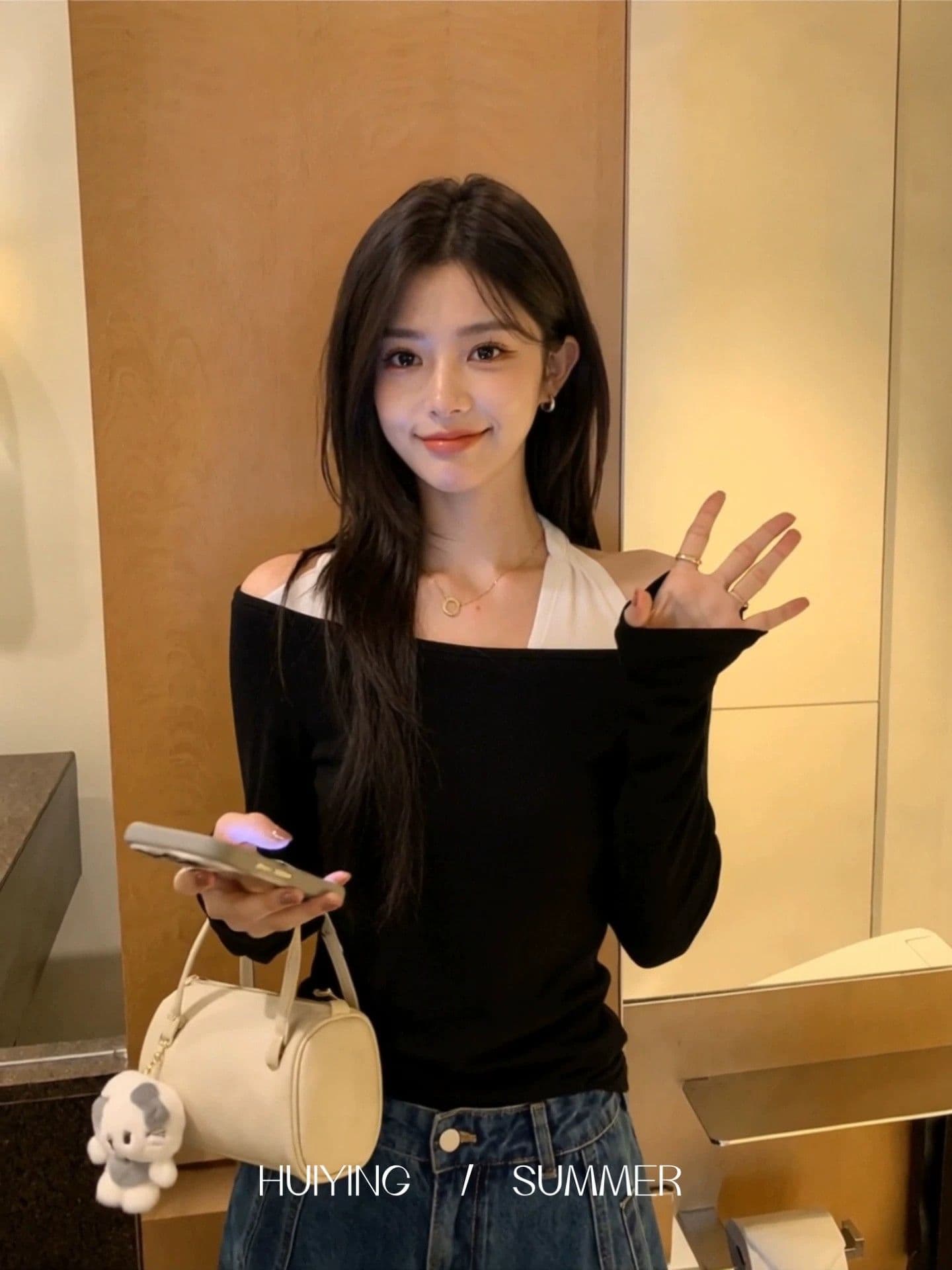 한 단어 오프숄더 행침 목 페이크 레이어드 긴팔 가을 새로운 몸매 가꾸기 핫걸 기본 셔츠 인사이드 잡아라. 의류 트렌디 상세 이미지 4