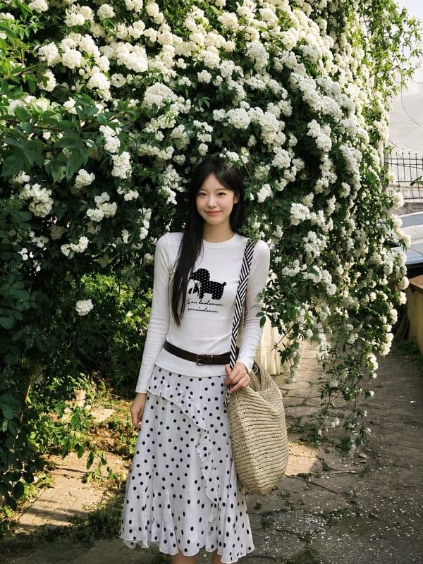 긴팔 슬림 피트 긍정적 인 어깨 허리 수축 프린트 라운드 넥 만나는 긴팔 티셔츠 이미지 4