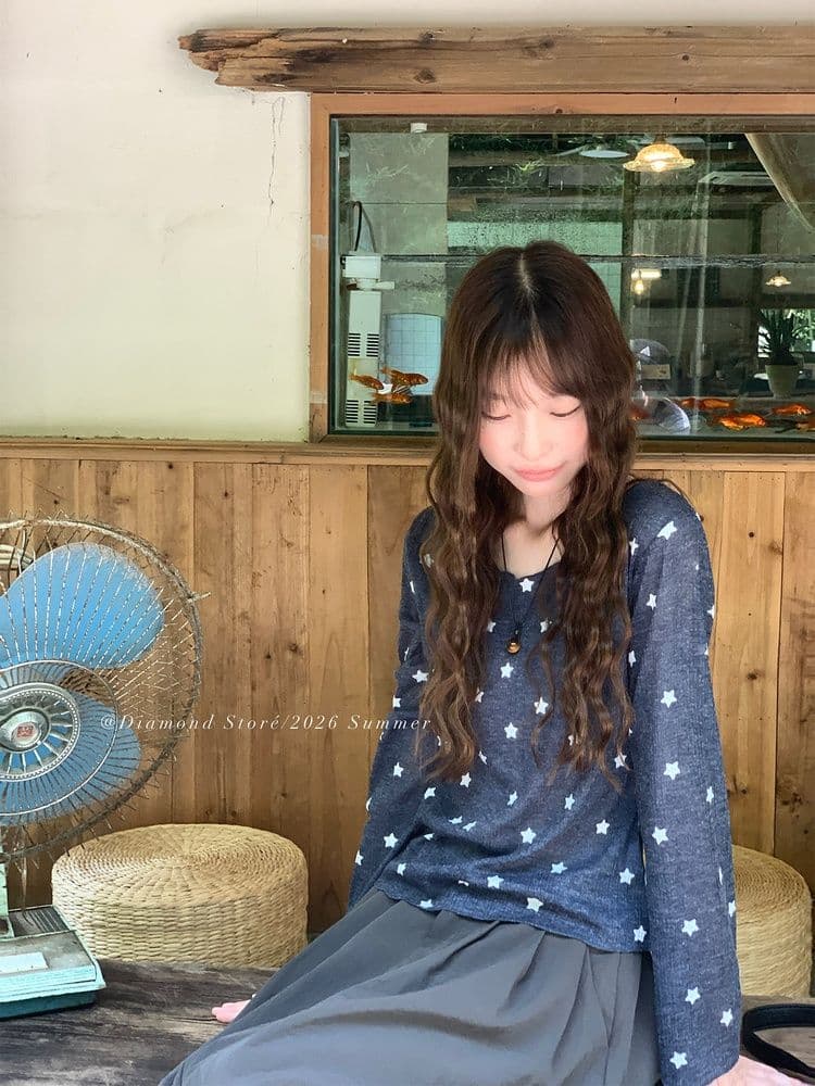 2 2 대나무 마디 망 스타 학교 한 부서 별 긴팔 자외선 차단 티셔츠 라운드 넥 루즈핏 슬림해 보이는 블라우스 맨위