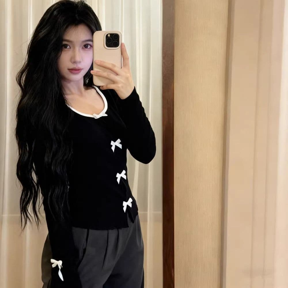 벨트 가슴 패드 나비 기본 셔츠 여성 이른 가을 한 부서 광장 칼라 슬림해 보이는 긴팔 쇼트 스타일 맨위 상세 이미지 3