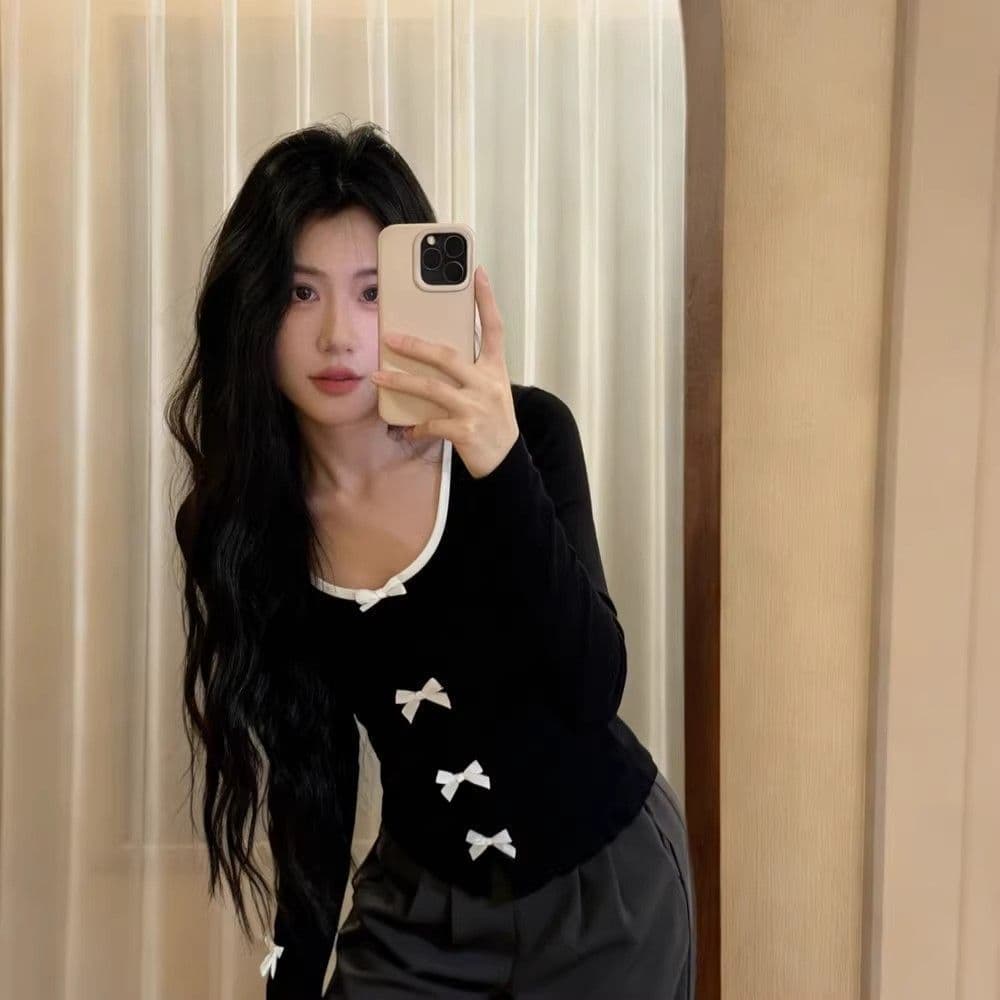 벨트 가슴 패드 나비 기본 셔츠 여성 이른 가을 한 부서 광장 칼라 슬림해 보이는 긴팔 쇼트 스타일 맨위 상세 이미지 4