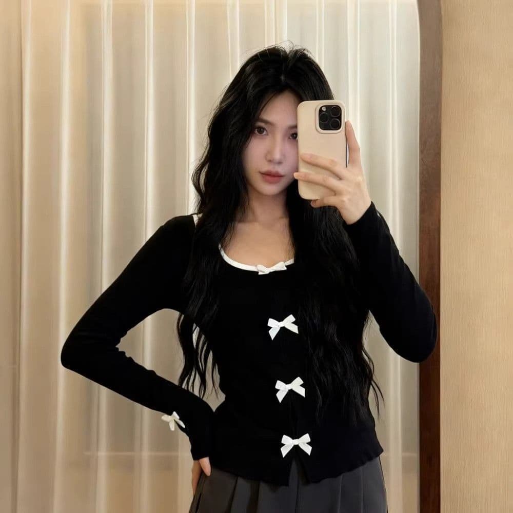 벨트 가슴 패드 나비 기본 셔츠 여성 이른 가을 한 부서 광장 칼라 슬림해 보이는 긴팔 쇼트 스타일 맨위 상세 이미지 5