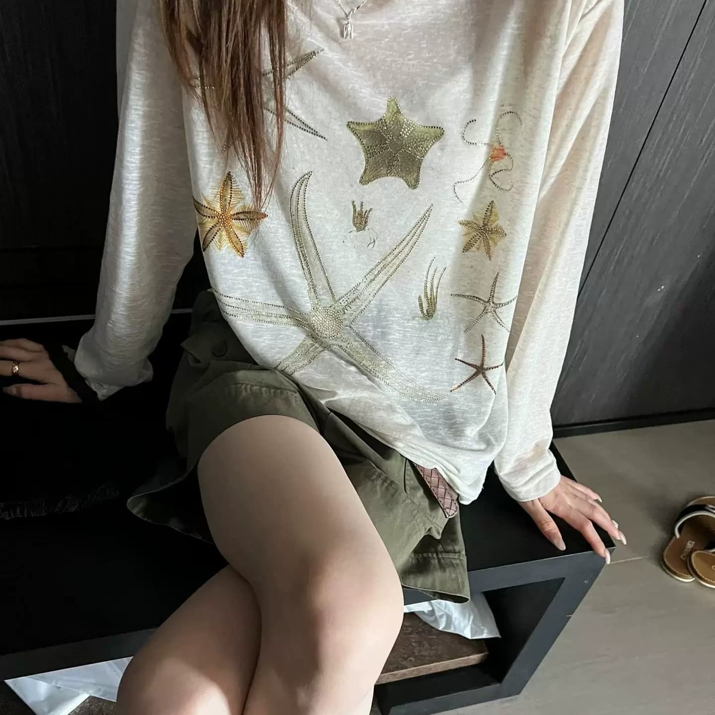 자외선 차단 의류 여성 얇은 스타일 루즈핏 무거운 작업 핫픽스 불가사리 긴팔 티셔츠 아름다운 Chic 다용도 블라우스 맨위 이미지 2