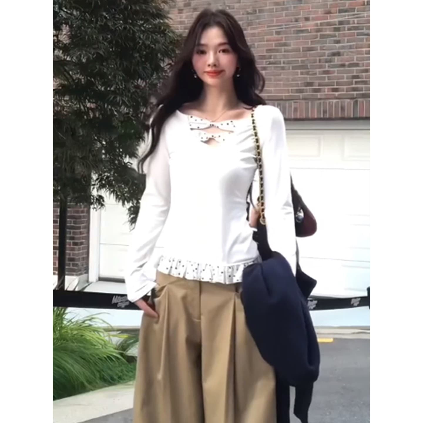 40 92 면 8 암모니아 Lun 레트로 패치워크 몸매 가꾸기 긴팔 티셔츠 여성 상세 이미지 3