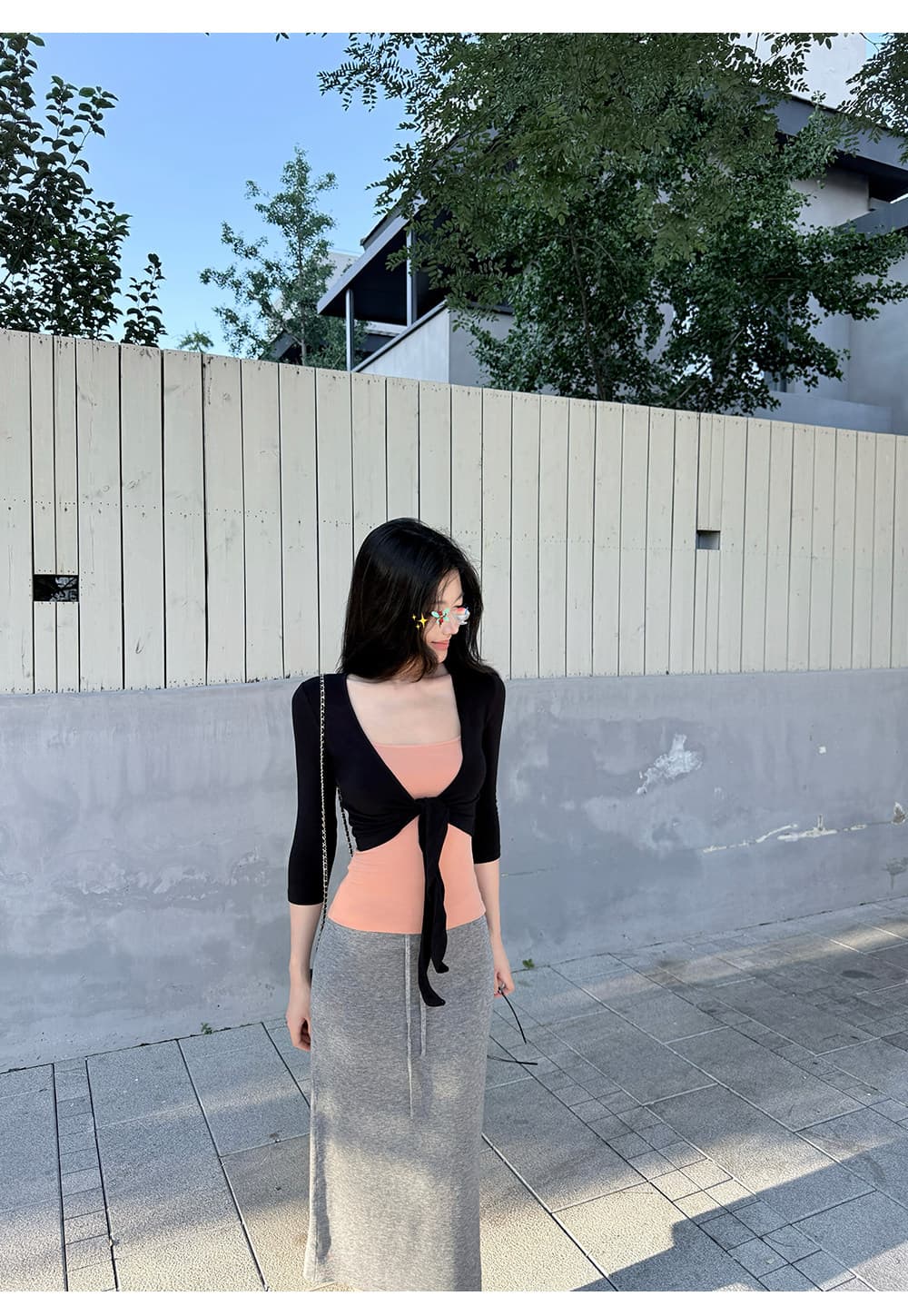 사람들 면 인사이드 가져 가라. 슬립 있음 가슴 패드 7부 소매 스트랩 오픈 가디건 여성 가을 쇼트 스타일 맨위 투피스 세트 상세 이미지 5