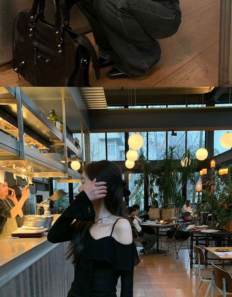 디자인 센스 프릴 오프숄더 티셔츠 여성 이른 가을 새로운 한 부서 몸매 가꾸기 슬림해 보이는 맨위 상세 이미지 9