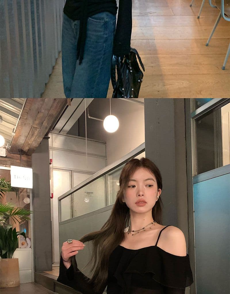 디자인 센스 프릴 오프숄더 티셔츠 여성 이른 가을 새로운 한 부서 몸매 가꾸기 슬림해 보이는 맨위 상세 이미지 10