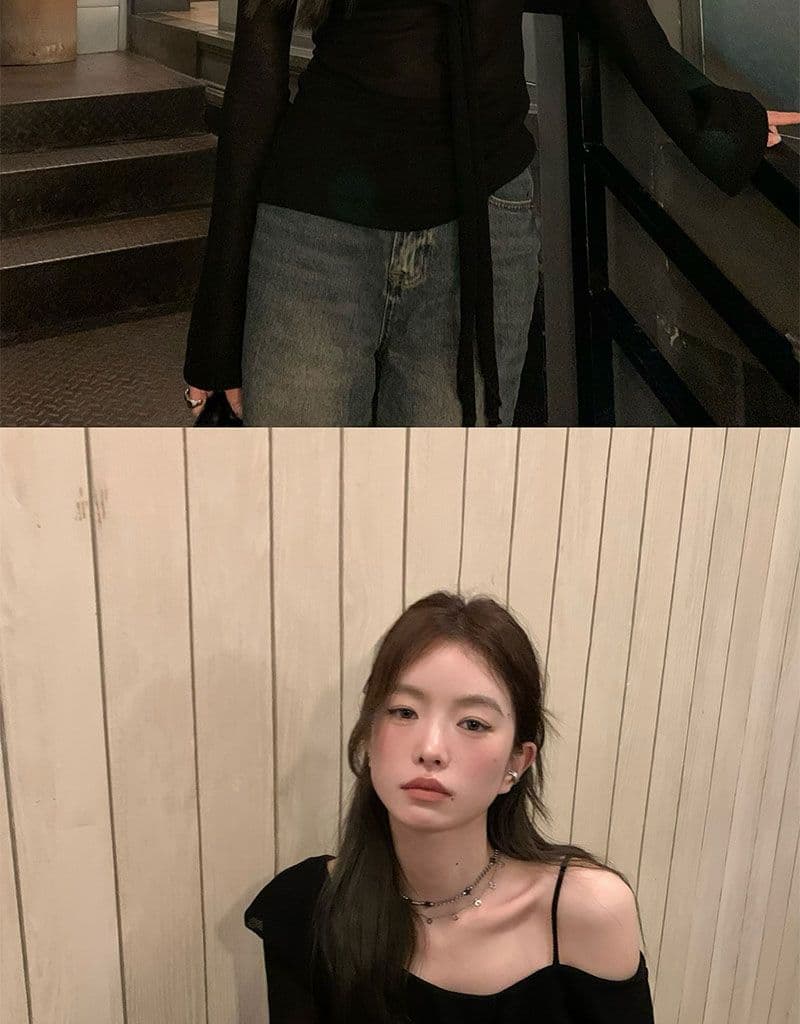 디자인 센스 프릴 오프숄더 티셔츠 여성 이른 가을 새로운 한 부서 몸매 가꾸기 슬림해 보이는 맨위 상세 이미지 12