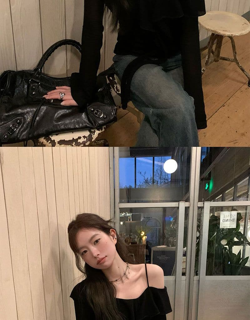 디자인 센스 프릴 오프숄더 티셔츠 여성 이른 가을 새로운 한 부서 몸매 가꾸기 슬림해 보이는 맨위 상세 이미지 13
