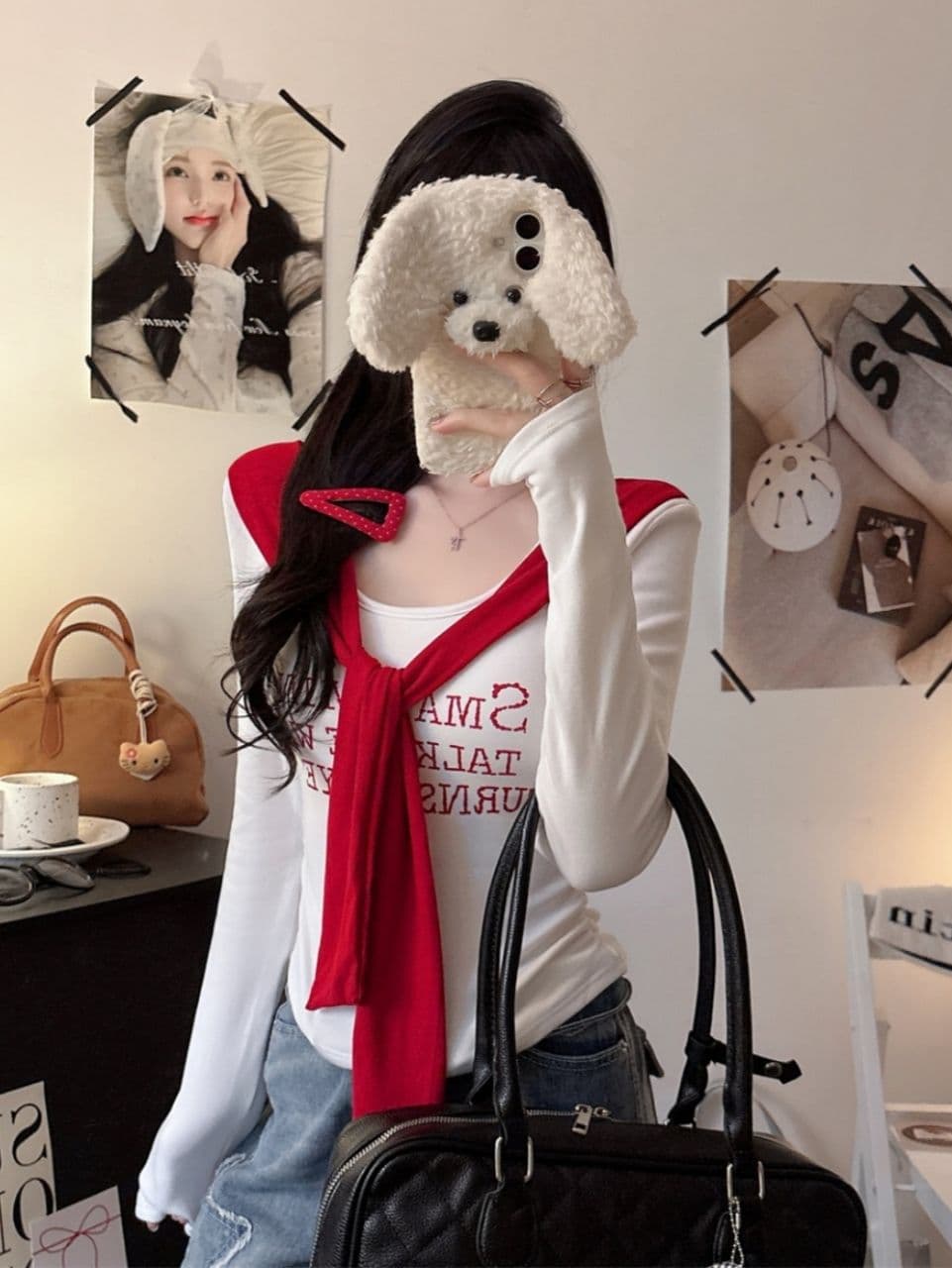 벨트 가슴 패드 페이크 레이어드 배색 알파벳 프린트 숄 긴팔 티셔츠 여성 몸매 가꾸기 허리 수축 인사이드 잡아라. 의류 이미지 4