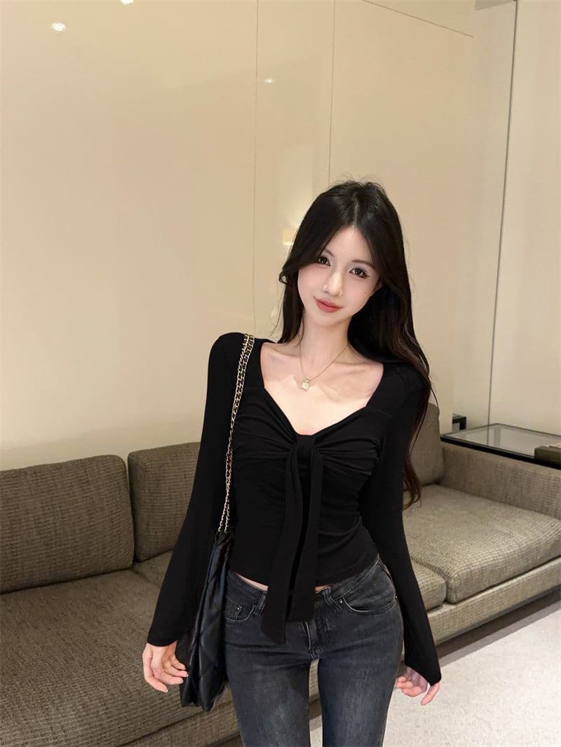 한국 스타일 화이트 긴팔 오픈 가디건 캐미솔 두 조각 여성 세트 여름 새로운 몸매 가꾸기 슬림해 보이는 맨위 세트 여성 상세 이미지 13