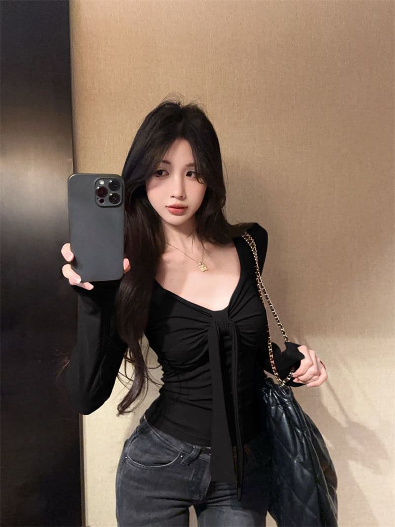 한국 스타일 화이트 긴팔 오픈 가디건 캐미솔 두 조각 여성 세트 여름 새로운 몸매 가꾸기 슬림해 보이는 맨위 세트 여성 상세 이미지 15