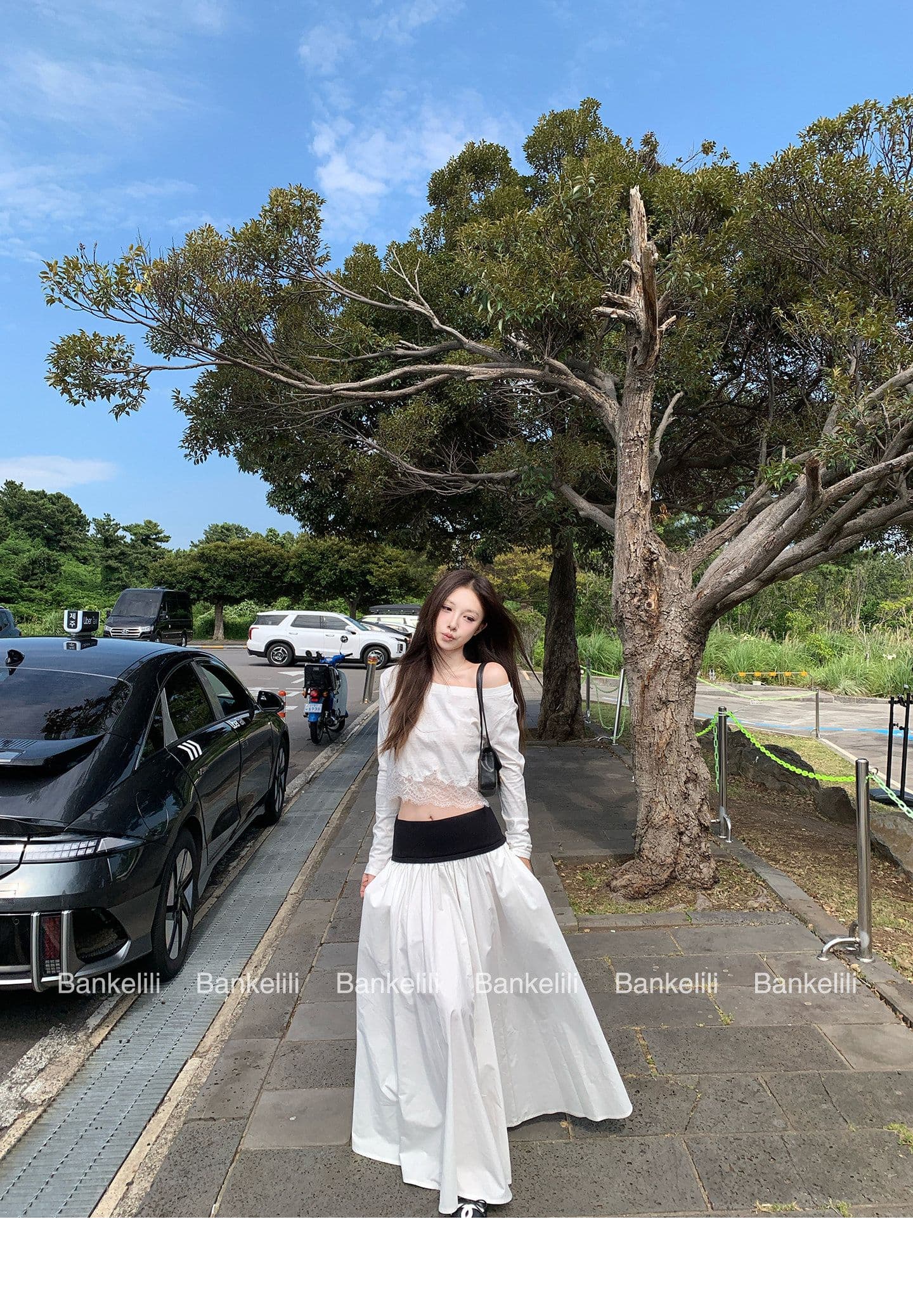 화이트 오프숄더 긴팔 여성 여름 섹션 레이스 조각 자외선 차단 티셔츠 외출용 슬림해 보이는 맨위 상세 이미지 8