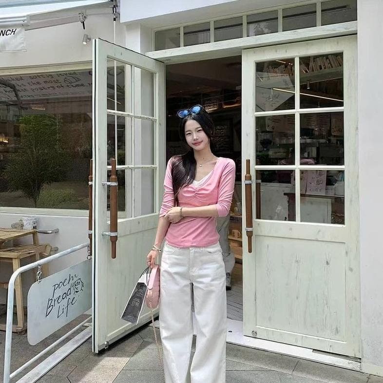 핑크색 페이크 레이어드 반팔 티셔츠 여성 여름 섹션 한 부서 소녀 센스 몸매 가꾸기 허리 수축 작은 키 맨위 이미지 3
