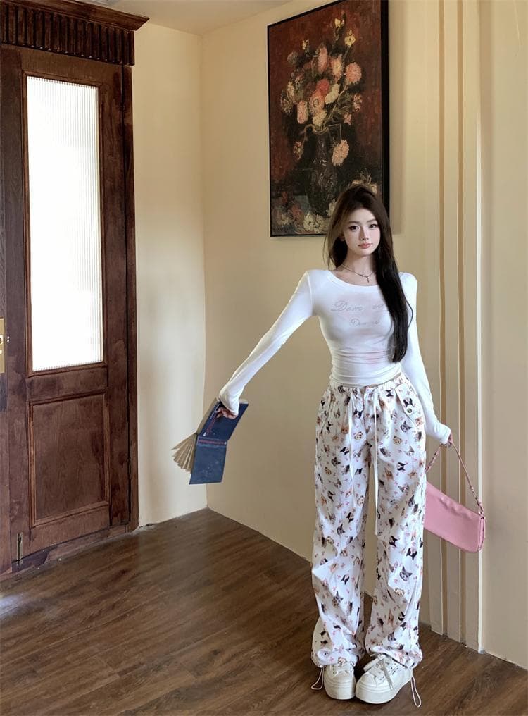 순수한 욕망 달콤한 핫걸 쇼트 스타일 타이트 맨위 여성 가을 겨울 프린트 긴팔 티셔츠 여성 만나는 상세 이미지 16