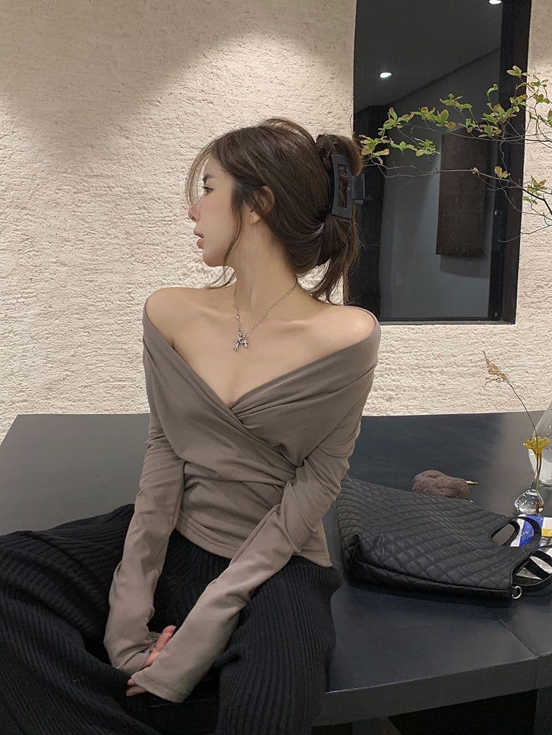 가을 겨울 핫걸 몸매 가꾸기 인사이드 가져 가라. 허리 수축 주름 레트로 긴팔 기본 셔츠 상세 이미지 13