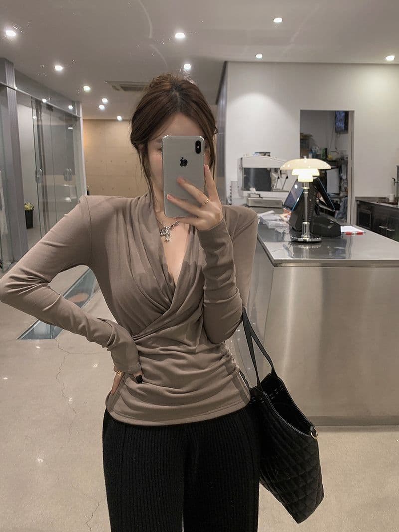 가을 겨울 핫걸 몸매 가꾸기 인사이드 가져 가라. 허리 수축 주름 레트로 긴팔 기본 셔츠 상세 이미지 16