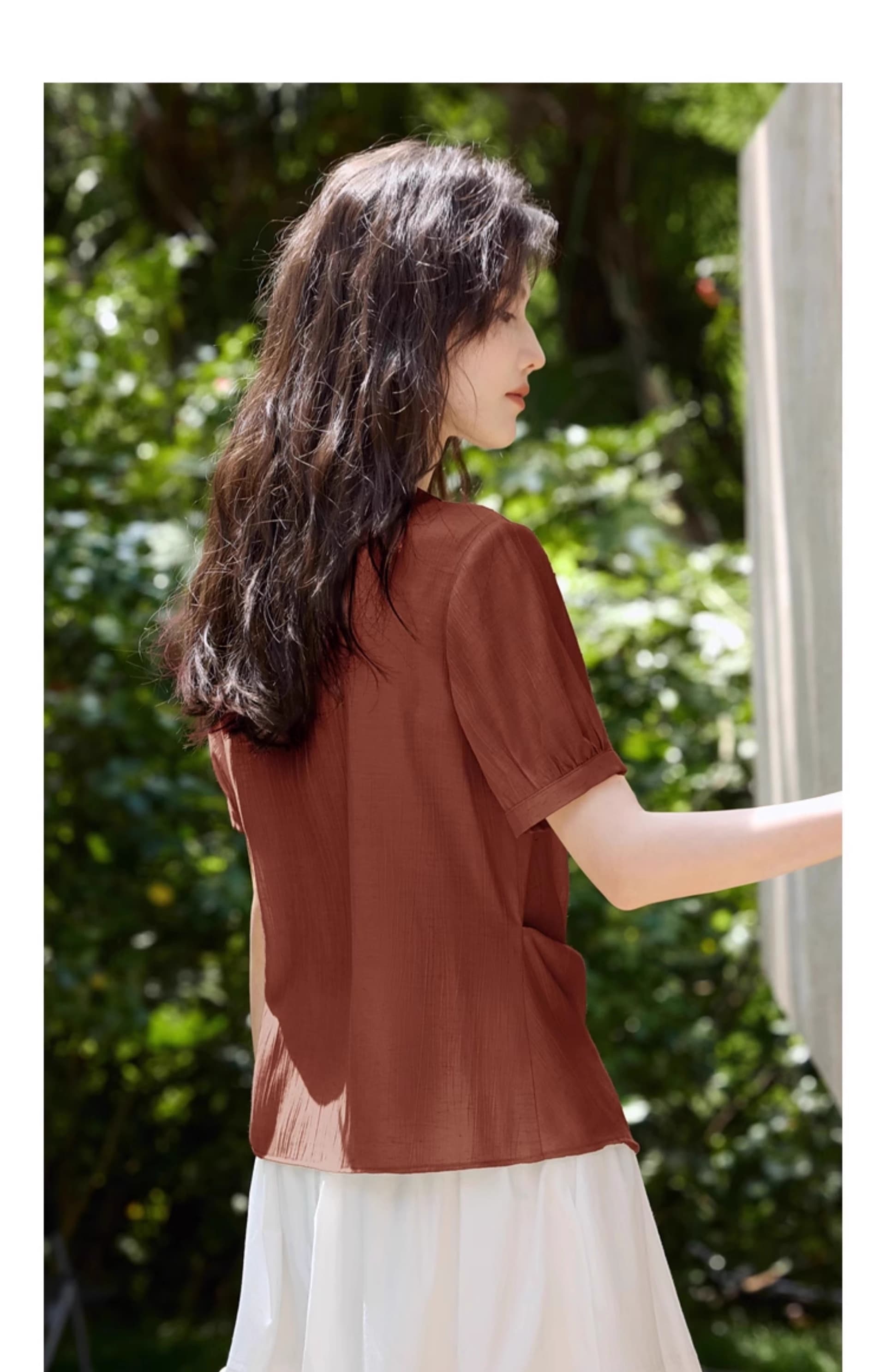 아마 질감 센스 여성 셔츠 여름 얇은 스타일 레이스업 표지 고기 슬림해 보이는 작은 셔츠 상세 이미지 21