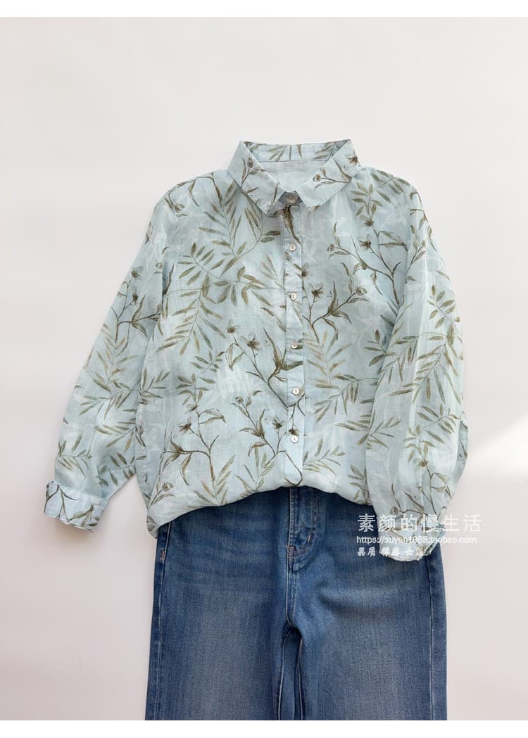 새로운 지점 프린트 여성 셔츠 작은 셔츠 루즈핏 다용도 프랑스식 꽃무늬 맨위 상세 이미지 5