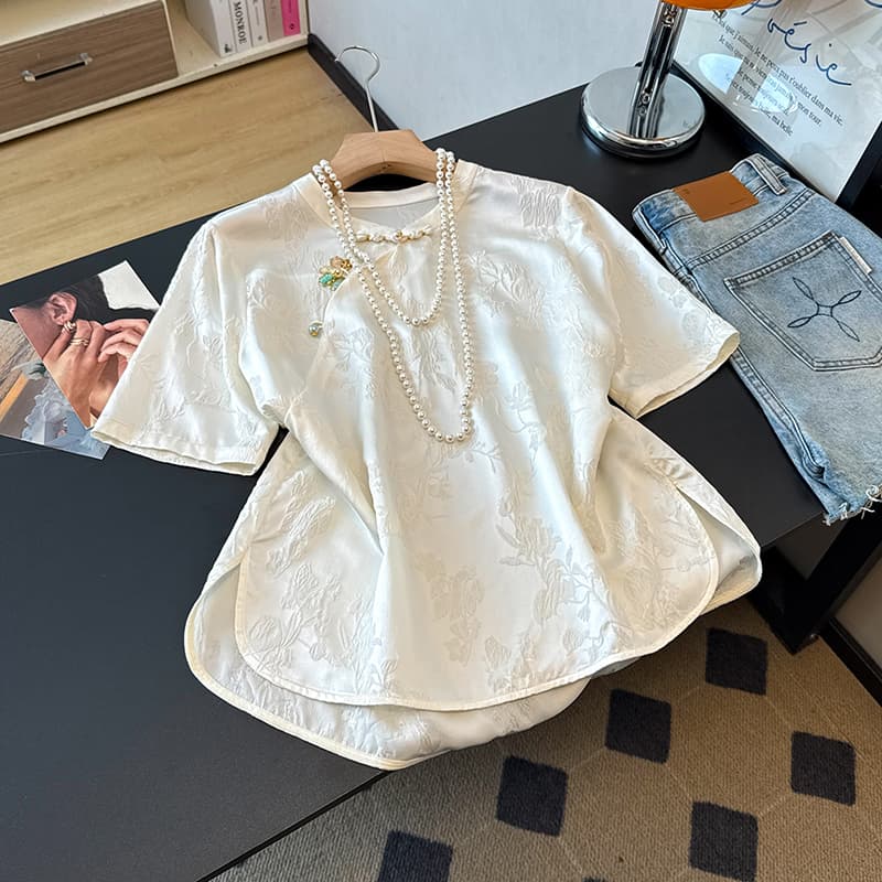 실사 추운 여름 뽕나무 누에 실크 여름 드레스 새로운 품격 패션 다용도 새로운 중식 반팔 셔츠 이미지 3