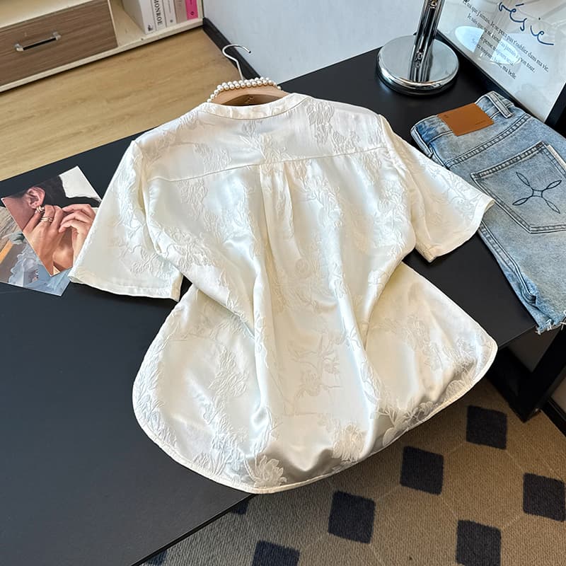 실사 추운 여름 뽕나무 누에 실크 여름 드레스 새로운 품격 패션 다용도 새로운 중식 반팔 셔츠 상세 이미지 12
